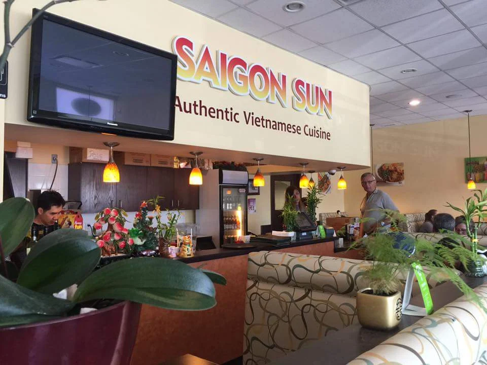Authentic Vietnamese beef pho noodle soup at Saigon Sun in Okotoks, AB